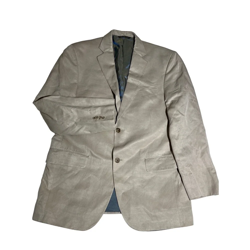 Saks Fifth Avenue Mens 40R Silk Linen Blazer Tan Beige Sport Coat Napoliwood SPJ